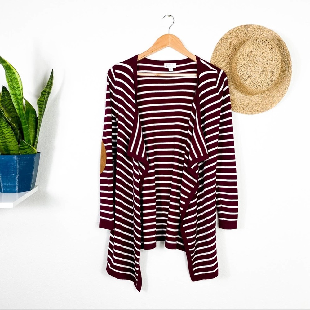 Market & Spruce Red White Cardigan Elbow Patch